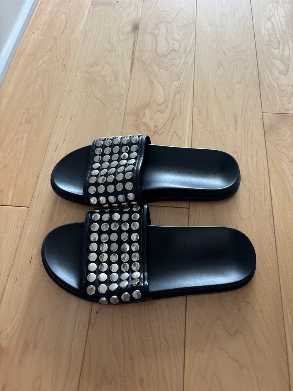 ZARA studded Black Slide Sandals - Women